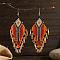 Bohemian Style Tassel Dangle Earrings, with Geometric Glass Beads for Women, Orange, 103x37mm