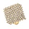 Rack Plating Rhombus Brass Cubic Zirconia Adjustable Rings for Women, Lead Free & Cadmium Free, Long-Lasting Plated, Real 18K Gold Plated, 31.5mm, Inner Diameter: 18mm