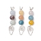 Natural Mixed Stone Round Beaded Pendants, Arrow Charms with Copper Wire, Silver Color Plated, 37x8x6.5mm, Hole: 2.5mm
