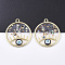 Epoxy Resin Pendants, with Shell, Alloy Findings and Enamel, Flat Round with Eye, Golden, Black, 39x34x4mm, Hole: 2.5mm