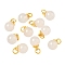 Natural White Chalcedony Round Charms, with Brass Jump Rings, Golden, 15x10~10.5mm, Hole: 4.5mm