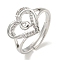 Heart with Letter Rack Plating Brass Micro Pave Clear Cubic Zirconia Adjustable Rings for Women, Lead Free & Cadmium Free, Platinum, Letter Q, Inner Diameter: 16mm