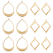 12Pcs 2 Style Brass Pendants, Hollow, Rhombus & Teardrop, Raw(Unplated), 41.5~49x30~35.5x0.8mm, Hole: 1.2~2.2x3mm, 6pcs/style
