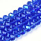Electroplate Glass Beads Strands, Half Rainbow Plated, Faceted, Rondelle, Medium Blue, 3.5~3.8x3mm, Hole: 0.4mm, about 105~110pcs/strand, 29~31cm