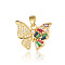 Brass Micro Pave Colorful Cubic Zirconia Pendants, Cadmium Free & Nickel Free & Lead Free, Butterfly Charms, Real 18K Gold Plated, 16x20x3mm, Hole: 4.5x2.5mm