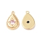 Brass Charms, with Glass, Teardrop Charm, Real 18K Gold Plated, Pink, 12x8x2mm, Hole: 1mm