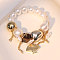 Bohemian Style Shell Shape Alloy Charm Bracelets, Plastic Pearl & Resin & CCB Plastic Beaded Bracelets for Women, Golden, Inner Diameter: 2-3/8 inch(6cm)