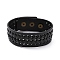 Vintage Cowhide Leather Braided Cord Bracelet for Men, Hollow Wide Band Bracelet with Iron & Alloy Snap Button, Antique Golden, Black, 9-1/4 inch(23.5cm)