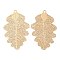 Long-Lasting Plated Brass Filigree Pendants, Leaf Charms, Cadmium Free & Nickel Free & Lead Free, Light Gold, 47x29x0.3mm, Hole: 2mm