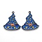 Halloween Theme Witch Hat Alloy Enamel Pendants, Magic Hat with Star and Moon & Pumpkin Pattern, Electrophoresis Black, 26.5x24.5x1.5mm, Hole: 1.6mm