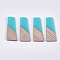 Resin & Walnut Wood Pendants, Trapezoid, Cyan, 49~49.5x19~19.5x3.5mm, Hole: 2mm