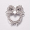 Brass Micro Pave Cubic Zirconia Links, Owl, Platinum, 17.5x16x3.5mm, Hole: 1mm