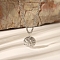 Stainless Steel Textured Pendant Necklaces for Women, Silver Color Plated, Flat Round, 21.65 inch(55cm)