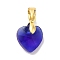 Brass Glass Pendants, Heart, Real 18K Gold Plated, Medium Blue, 15x10x6.5mm, Hole: 5x4mm