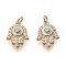 Brass Micro Pave Clear Cubic Zirconia Pendants, with Enamel and Jump Rings, Long-Lasting Plated, Hamsa Hand, Real 18K Gold Plated, 17.3x12.6x3.3mm, Jump Ring: 5x0.8mm, 3.4mm Inner Diameter