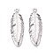 304 Stainless Steel Feather Pendants, Non-Tarnish, Stainless Steel Color, 46x15x2.5mm, Hole: 1.8mm