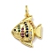 Rack Plating Brass Micro Pave Cubic Zirconia Pendants, Long-Lasting Plated, Cadmium Free & Lead Free, Real 18K Gold Plated, Fish, 16x13.5x3mm, Hole: 3.5mm