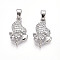 Brass Micro Pave Cubic Zirconia Pendants, Cadmium Free & Lead Free, Fox Charms, Platinum, 17x10.5x4~4.5mm, Hole: 2.5x5mm