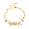 Brass Micro Pave Cubic Zirconia Charm Bracelets, Cable Chains Bracelets for Women, with ABS Plastic Imitation Pearl & Glass Beads, Real 18K Gold Plated, 6-3/4 inch(17cm)