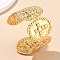 304 Stainless Steel Cuff Bangles for Women, Oval with Cross, Ion Plating(IP), Real 14K Gold Plated, Inner Diameter: 1-7/8x2-1/4 inch(4.9x5.6cm)