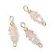 Frosted Flower Natural Cultured Freshwater Pearl & Acrylic Connector Charms, with Brass Double Loops, Golden, PeachPuff, 19.5x6mm, Hole: 2mm and 1.5mm