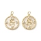 Brass Micro Pave Cubic Zirconia Pendants, Cadmium Free & Nickel Free & Lead Free, with Shell, Flat Round with Snake, Real 18K Gold Plated, 17.5x16x3mm, Hole: 3mm