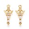 Brass Micro Pave Cubic Zirconia Pendants, Wand, Long-Lasting Plated, Nickel Free, Real 18K Gold Plated, 18x8x2.5mm, Hole: 1.2mm