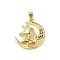 Brass Micro Pave Cubic Zirconia Pendants, Cadmium Free & Nickel Free & Lead Free, Real 18K Gold Plated, Moon with Unicorn, Colorful, 23x19x2.8mm, Hole: 5x3.5mm