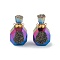 Electroplated Natural Druzy Agate Openable Perfume Bottle Pendants, Faceted Perfume Bottle Charms, with Golden Tone Brass Findings, Rainbow Plated, 35~37.5x20x13.5~14.5mm, Hole: 1.8mm