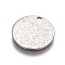 Tarnish Resistant 304 Stainless Steel Textured Pendants, Flat Round, Stainless Steel Color, 15x1mm, Hole: 1.6mm