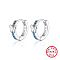 Anti-Tarnish Butterfly Rhodium Plated Platinum 925 Sterling Silver Micro Pave Cubic Zirconia Hoop Earrings, with 925 Stamp, Deep Sky Blue, 13mm
