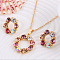 Ring Alloy Rhinestone Pendant Necklace & Stud Earrings Sets, Golden, 475mm