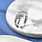 Brass Micro Pave Cubic Zirconia Adjustable Finger Rings for Women, Heart, Platinum, 10mm, Inner Diameter: 20mm