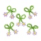 Glass Beaded Pendants, with Copper Wire, Bowknot with Flower Charms, Violet, 25~27x25~28x5~5.5mm, Hole: 5.5x7.5mm