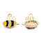 Light Gold Plated Alloy Pendants, with Enamel, Bees, Yellow, 16x17x2.5mm, Hole: 1.8mm
