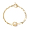 Natural Cultured Freshwater Pearl Bead Macrame Pouch Link Bracelets, Brass Paperclip Chains Twisted Chain Bracelets for Women, Golden, 7-3/8 inch(18.8cm)