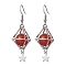 Natural Carnelian Dangle Earrings, Macrame Pouch Brass Long Drop Earrings, Star, 53x16mm