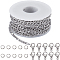 304 Stainless Steel Figaro Chains Chains, Unwelded, with Spool, Oval Link Chains with Plastic Empty Spools for Wire with Lobster Claw Clasps, Stainless Steel Color, 5~9.5x5~4.5x0.7~1.5mm