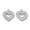 304 Stainless Steel Micro Pave Cubic Zirconia Charms, Heart, Ion Plating(IP), Stainless Steel Color, 10.5x9.5x1.5mm, Hole: 1mm