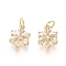 Brass Charms, with Clear Cubic Zirconia and Jump Rings, Snowflake, Golden, 11x8x2.5mm, Hole: 2mm