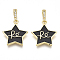 Brass Micro Pave Cubic Zirconia Pendants, with Enamel, Nickel Free, Star with Word Re, Real 16K Gold Plated, Black, 19x17.5x2mm, Hole: 2.5mm