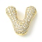 Rack Plating Brass Cubic Zirconia Pendants, Cadmium Free & Lead Free, Long-Lasting Plated, Alphabet, Letter V, 21.5x22x9mm, Hole: 4x2mm