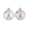 Alloy Acrylic Pendants, Flat Round with Tower, Silver, 16.5x14x3.3mm, Hole: 1.5mm