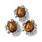 Natural Tiger Eye Oval Multi-Strand Links, Brass Feather Wrapped Gems Links, Platinum, Rack Plating, 16x14x7.5mm, Hole: 1.5mm