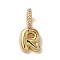 Brass Micro Pave Cubic Zirconia Pendants, Lead Free & Cadmium Free, Long-Lasting Plated Letter R, 18x8.5x9mm, Hole: 5mm
