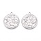 304 Stainless Steel Pendants, Flat Round with Sun & Human, Anti-Tarnish, Stainless Steel Color, 33x30x2mm, Hole: 2mm