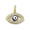Brass Micro Pave Cubic Zirconia Charms, with Enamel, Cadmium Free & Nickel Free & Lead Free, with Jump Ring, Real 18K Gold Plated, Evil Eye, Midnight Blue, 10.5x14.5x2.5mm, Hole: 3.6mm