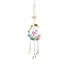 Moon/Sun Brass & Gemstone Pendants Decorations, with Stainless Steel Finding and Glass Leaf Charm, for Home Decorations, 300mm