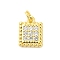Real 18K Gold Plated Rack Plating Brass Micro Pave Cubic Zirconia Pendants Charms, Lead Free & Cadmium Free, Rectangle, 13x10x2.5mm, Hole: 3mm