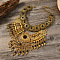 Zinc Alloy Pave Synthetic Blake Stone Triangle Trible Floral Chunky Bib Necklaces for Women, Antique Golden, 11.02 inch(28cm)